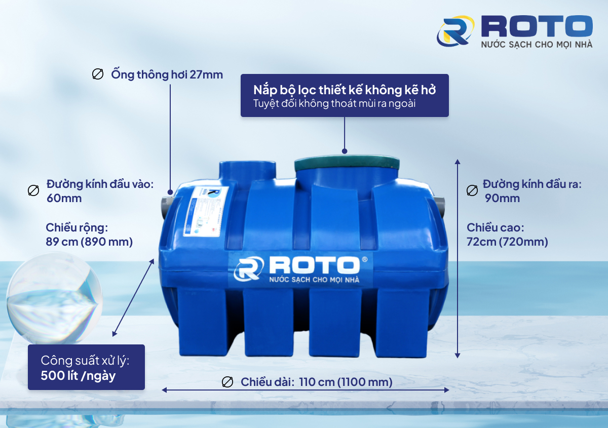 Bồn tự hoại 500 lít loại nằm - Tổng quan sản phẩm