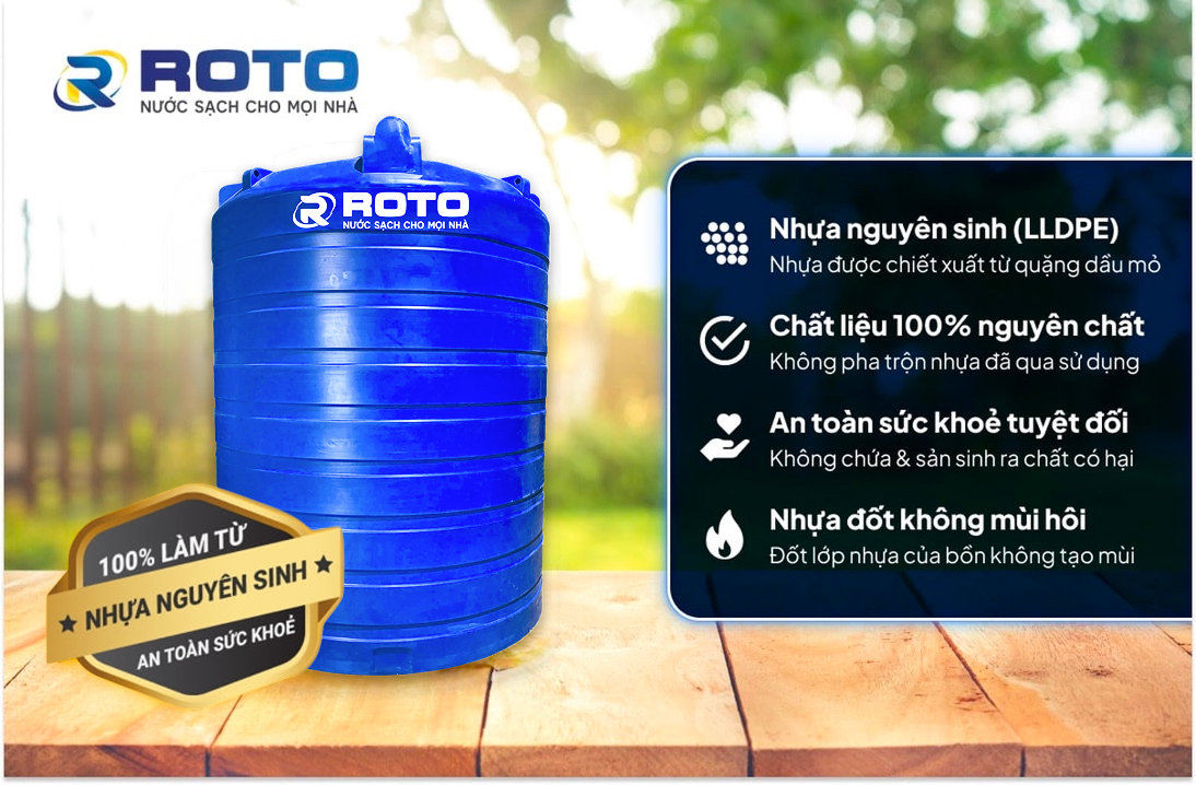 Bồn nước nhựa 10000 lít - Nguyên liệu 100% từ Nhựa nguyên sinh cao cấp, an toàn tuyệt đối cho sức khoẻ Bồn nước nhựa 10000 lít - Nguyên liệu 100% từ Nhựa nguyên sinh cao cấp, an toàn tuyệt đối cho sức khoẻ